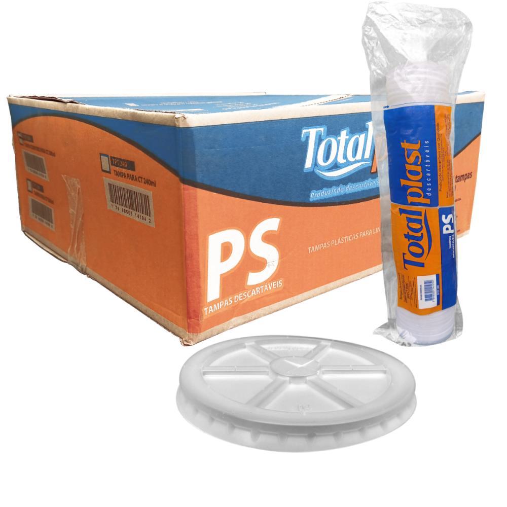 Tampa Descart&aacute;vel Pl&aacute;stica sem Furo Copo 300ml Totalplast Transparente 100 unidades
