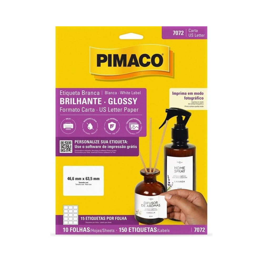 Etiqueta Adesiva Glossy Carta 104g 46,6x63,5mm Pimaco Branca