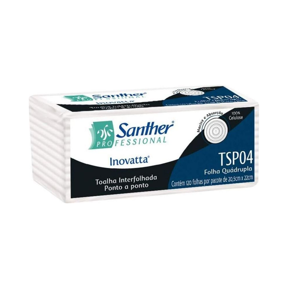Toalha de Papel Interfolhada 20,5cm x 22cm Santher Folha Qu&aacute;drupla