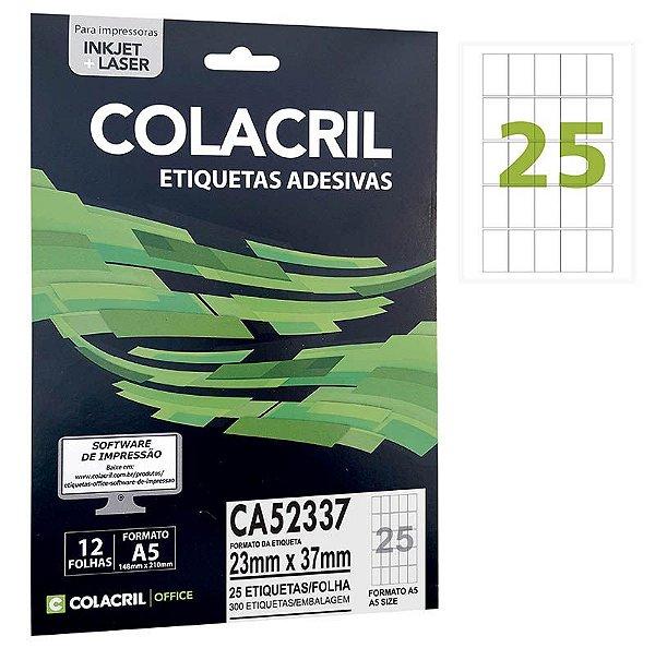 Etiqueta Inkjet Laser CA52337 Colacril 12 folhas 23mm x 37mm