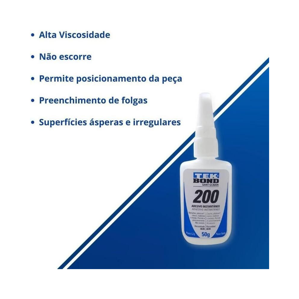 Adesivo Instant&acirc;neo Tek Bond 200 50g Incolor com Bico Antientupimento