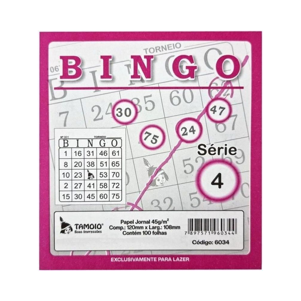 Tal&atilde;o de Bingo  0 Furos 120mm x 108mm Tamoio Papel Rosa