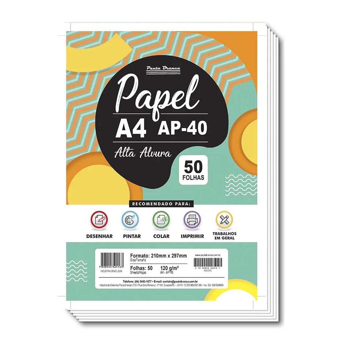 Papel Desenho 120g/m&sup2; Pauta Branca A4 Branco