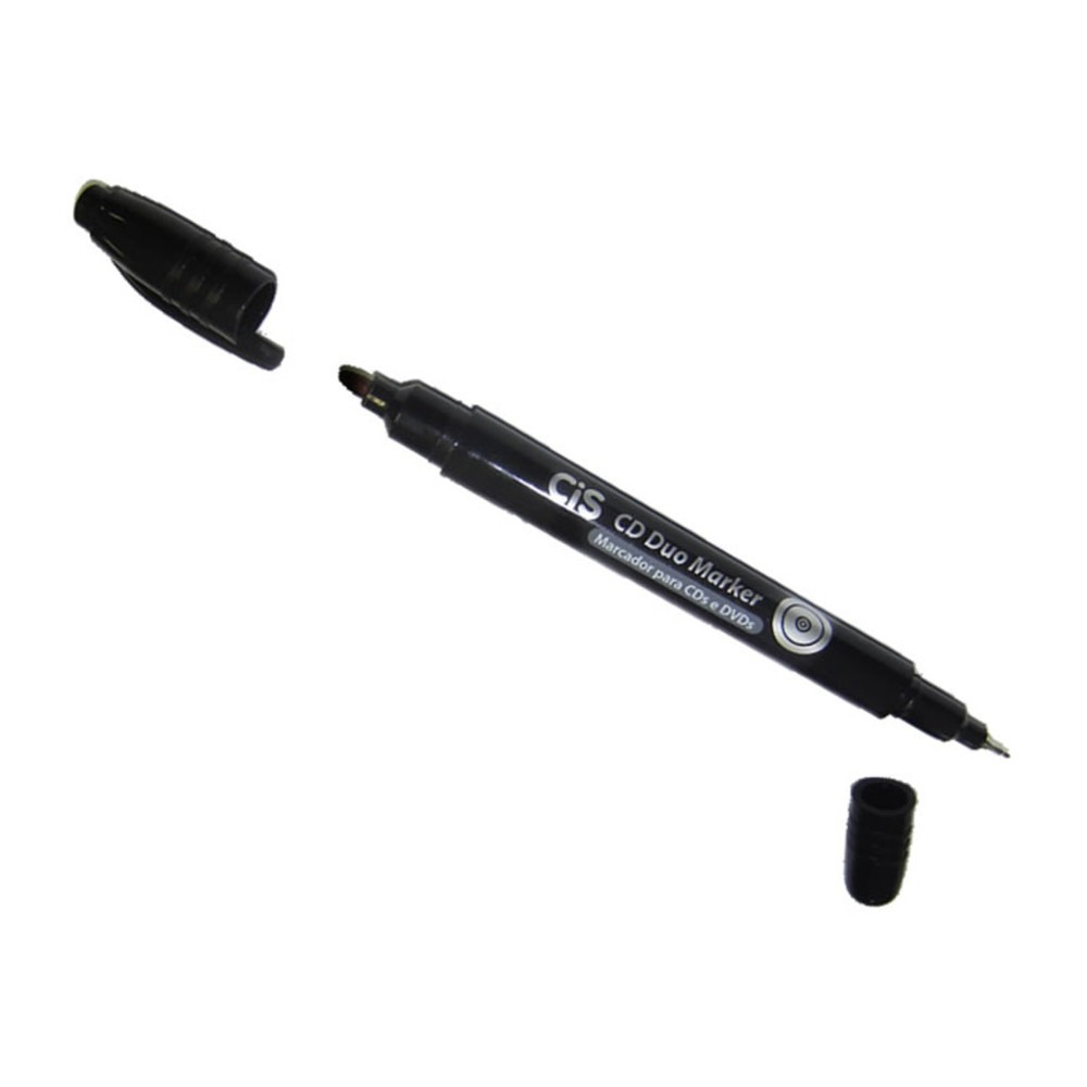 Marcador para CD DVD Ponta Dupla 1.0mm 0.7mm CIS Preto Unit&aacute;rio