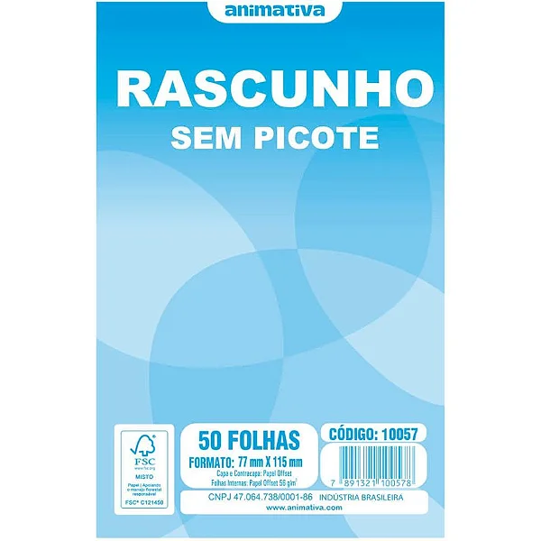 Bloco para Rascunho   80x115mm Animativa Papel Branco