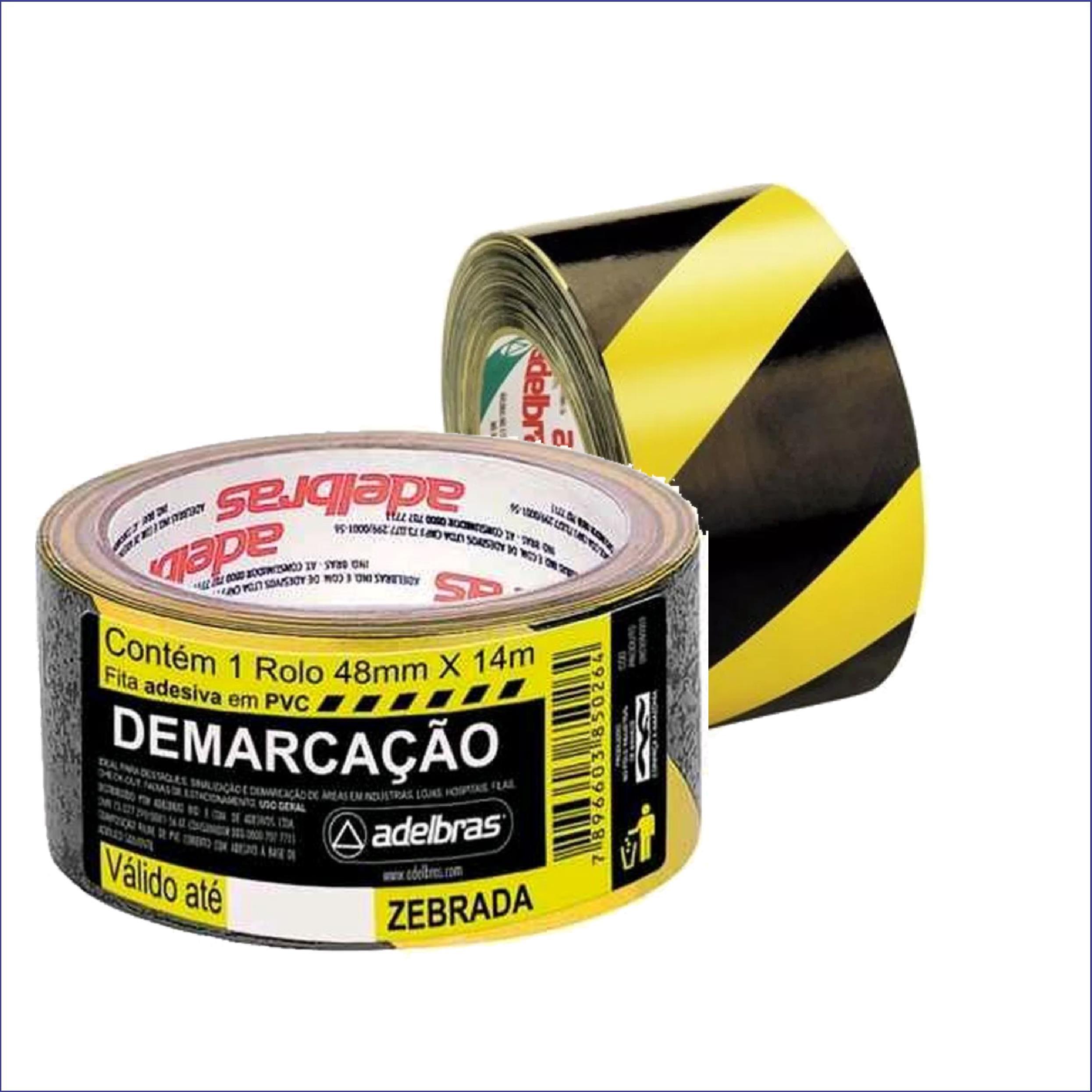 Fita Adesiva Demarcacao 48mm x 14m Adelbras Zebrada Unitaria