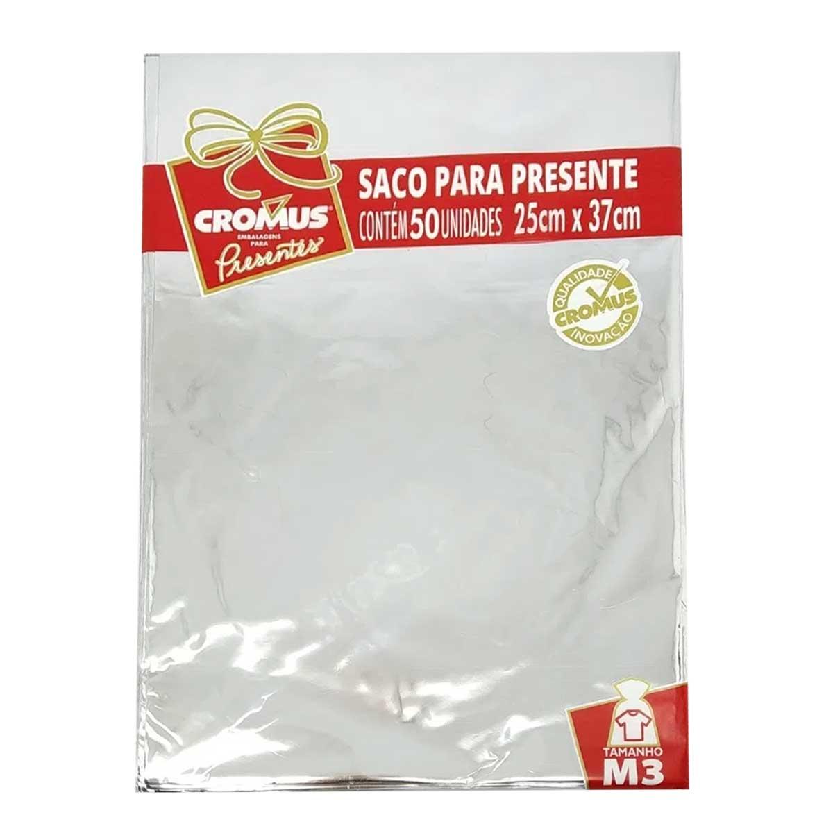 Embalagem para Presentes Cromus Prata 50 Unidades 25cm x 37cm
