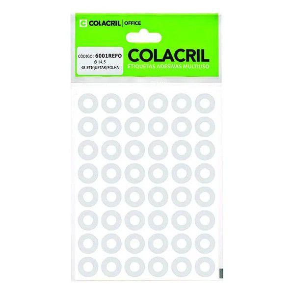 Etiqueta Adesiva Refor&ccedil;o de Fich&aacute;rio Redonda 14.5mm Colacril Transparente 288 etiquetas
